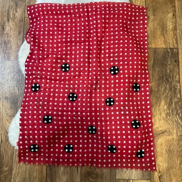 Amet & Ladoue 100% Wool‎ Lightweight Scarf Red White Polka Dot Black 68"X27" - Picture 1 of 8